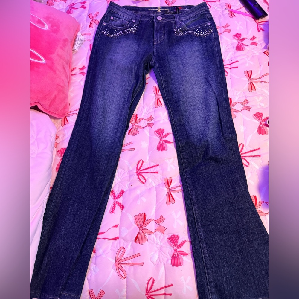 Women's Blue Jeans with Embellished Pockets